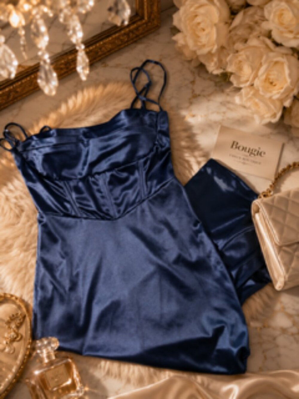 ✨ Elegant Navy Satin Maxi Dress ✨